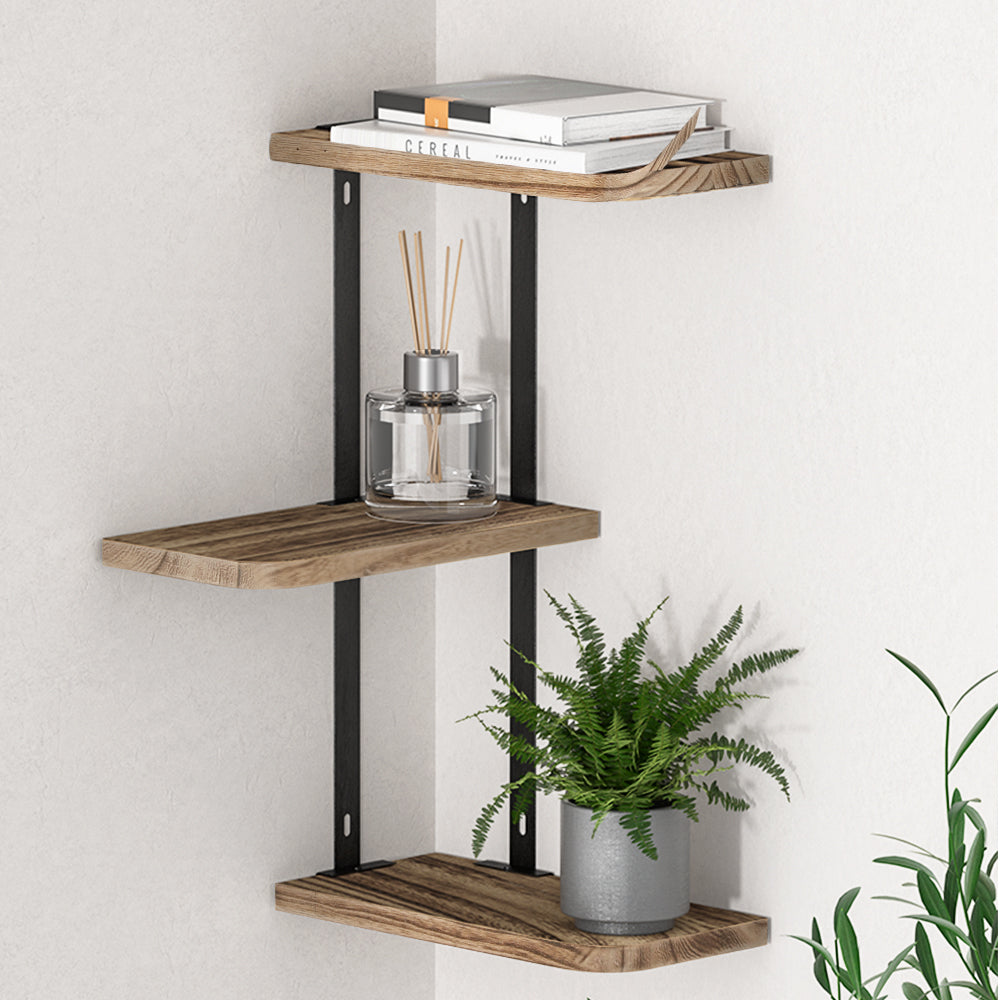 Artiss Floating Wall Shelves Brackets 3 Tiers Corner Display DIY Wall Mount Rack-7