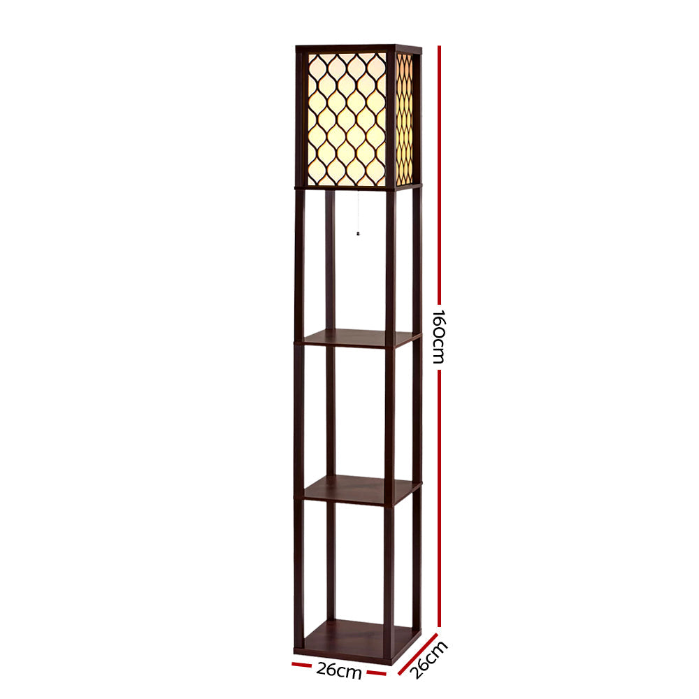 Artiss Floor Lamp LED Storage Shelf Standing Vintage Wood Light Reading Bedroom-1