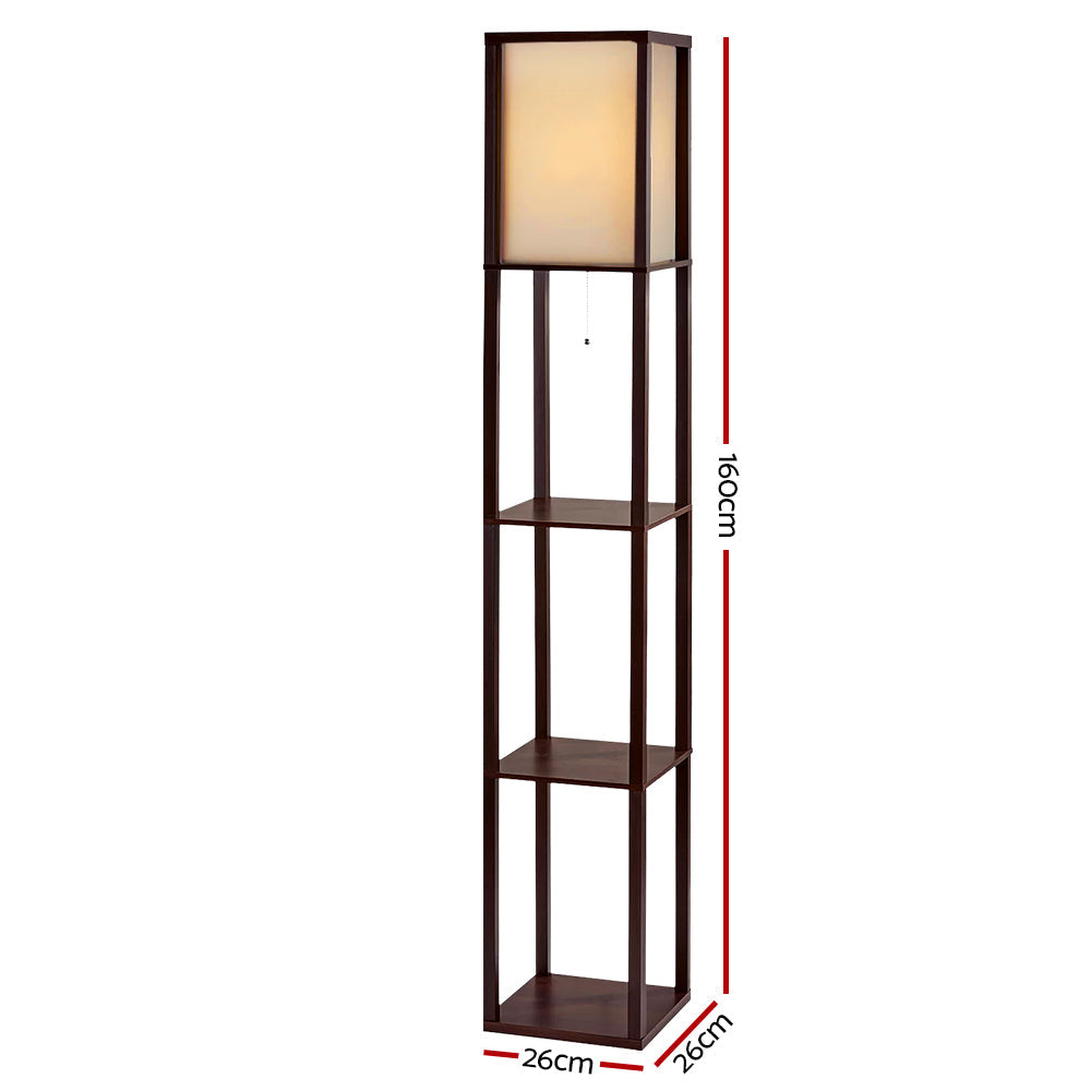 Artiss Floor Lamp Vintage Reding Light Stand Wood Shelf Storage Organizer Home-1