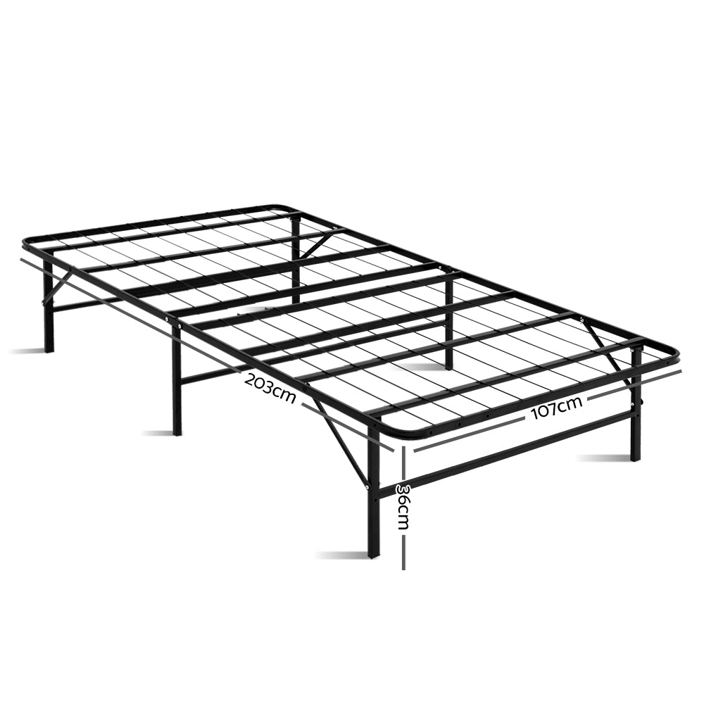 Artiss Folding Bed Frame Metal Bed Base King Single Size Portable Black-1