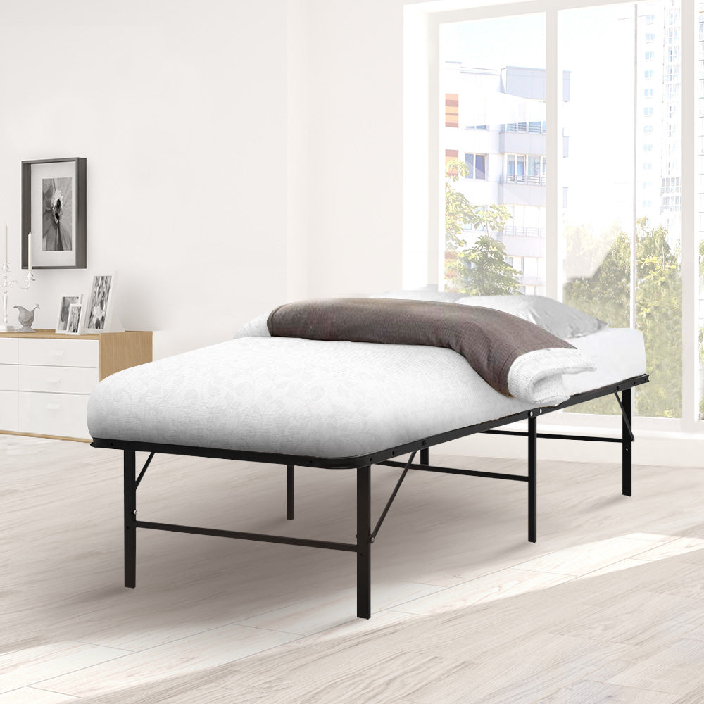 Artiss Folding Bed Frame Metal Bed Base King Single Size Portable Black-6