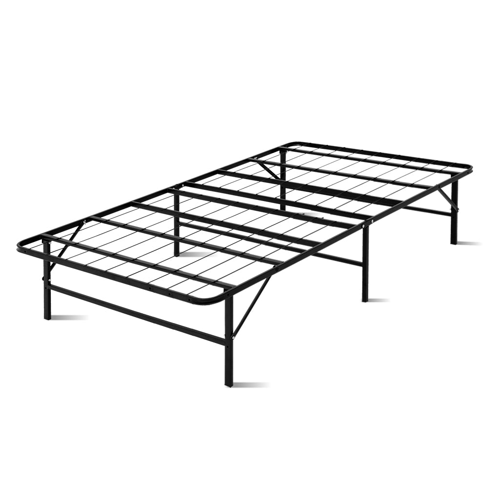 Artiss Folding Bed Frame Metal Bed Base King Single Size Portable Black-0