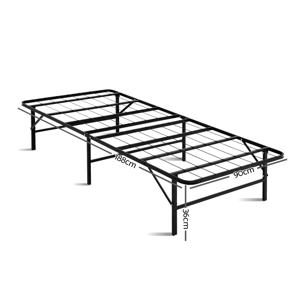 Artiss Folding Bed Frame Single Metal Bed Base Portable Black-1