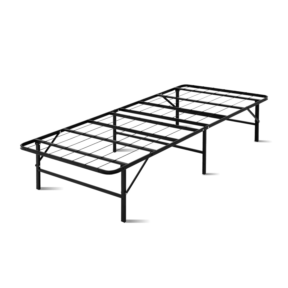 Artiss Folding Bed Frame Single Metal Bed Base Portable Black-0