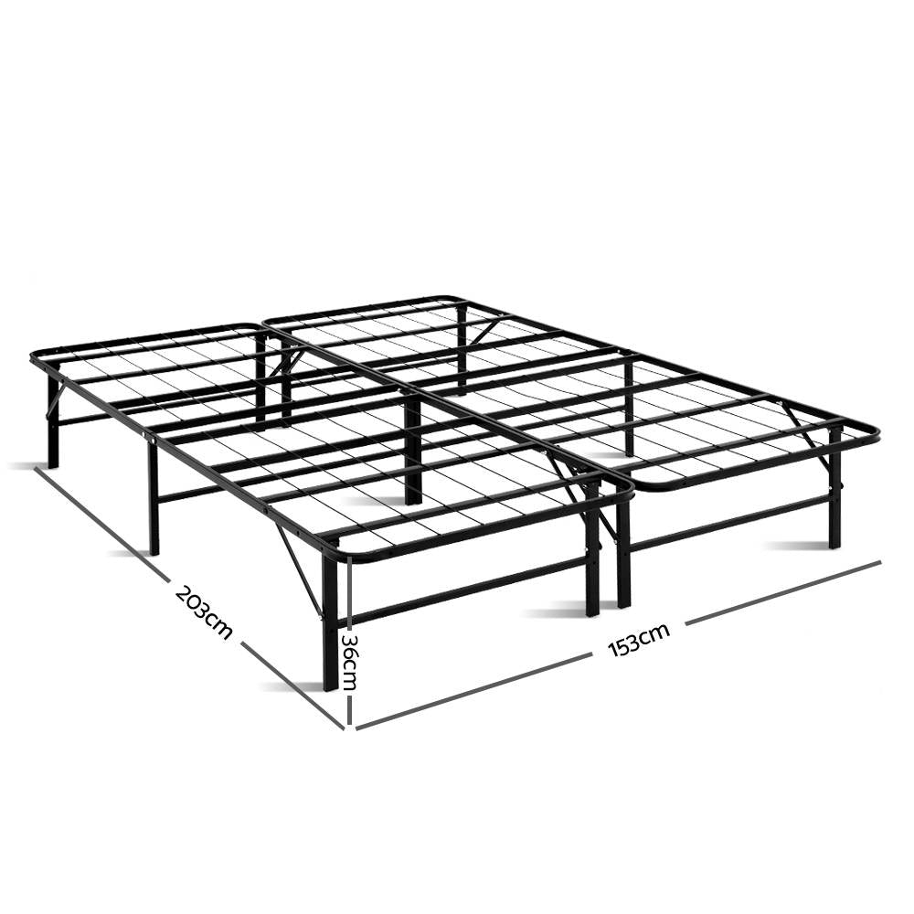 Artiss Folding Queen Metal Bed Frame - Black-1