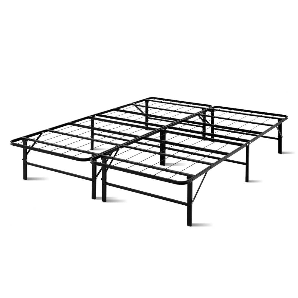 Artiss Folding Queen Metal Bed Frame - Black-0