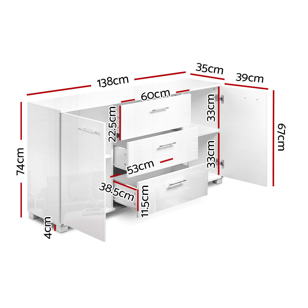 Artiss High Gloss Sideboard Storage Cabinet Cupboard - White-1