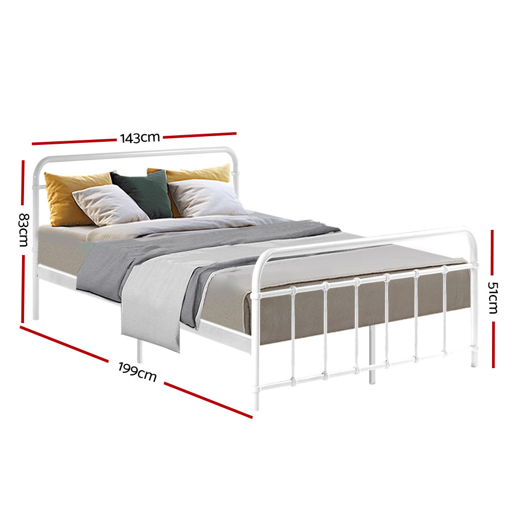 Artiss LEO Metal Bed Frame - Double (White)-1