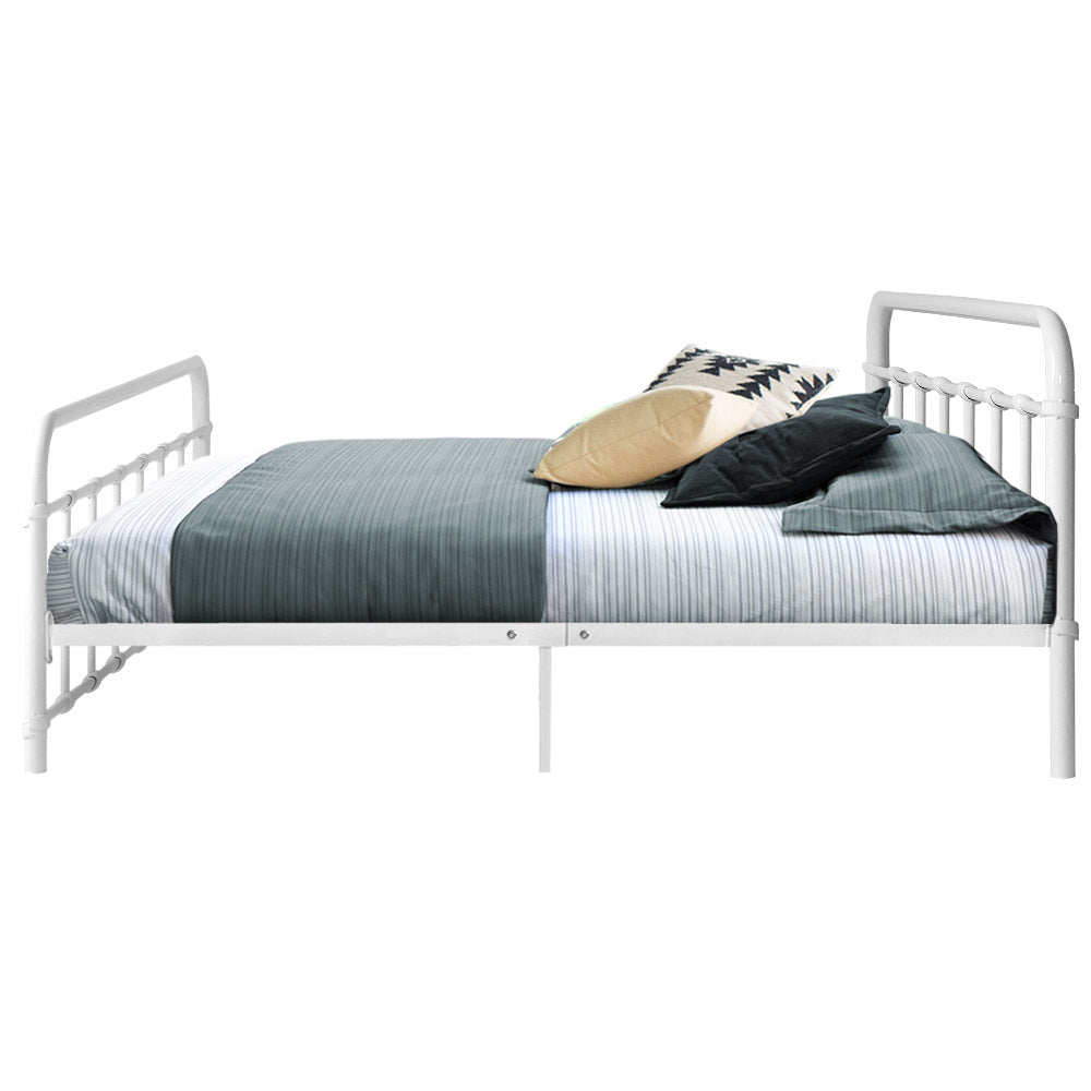 Artiss LEO Metal Bed Frame - Double (White)-3