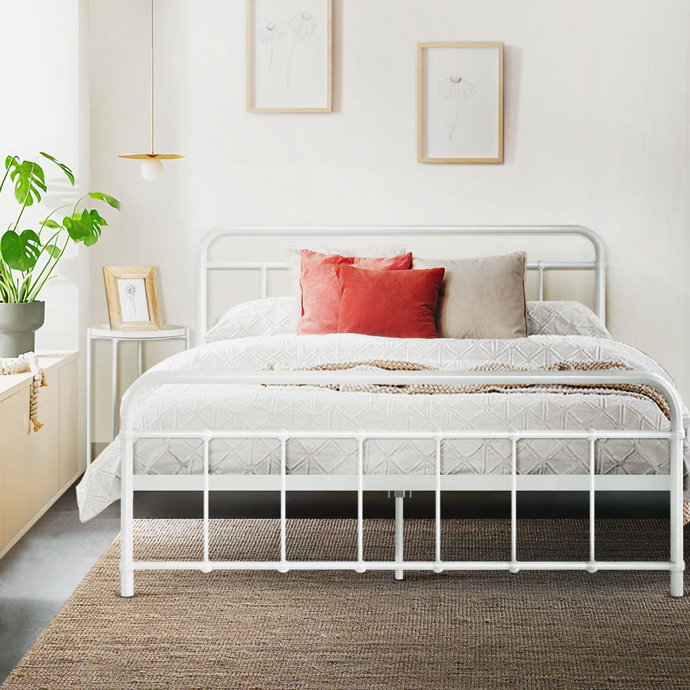 Artiss LEO Metal Bed Frame - Double (White)-7