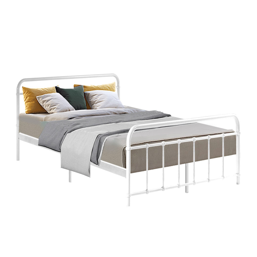 Artiss LEO Metal Bed Frame - Double (White)-0