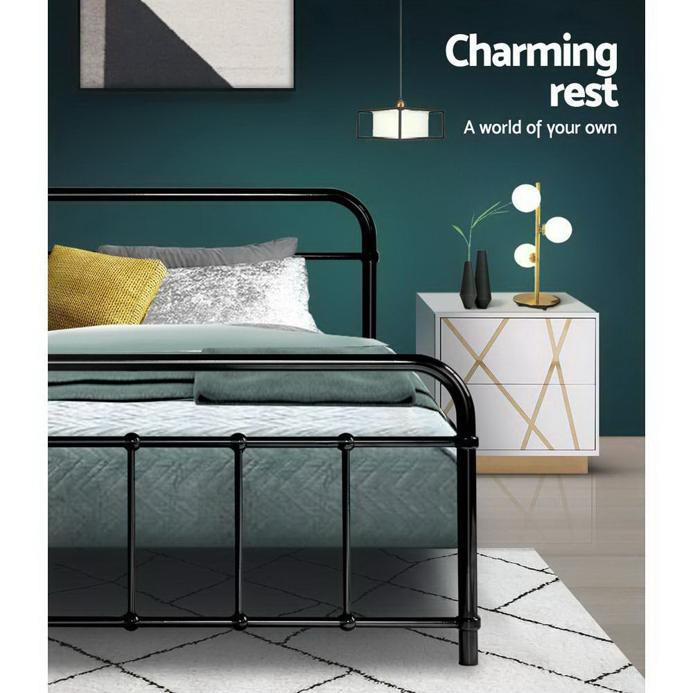 Artiss LEO Metal Bed Frame - Queen (Black)-5