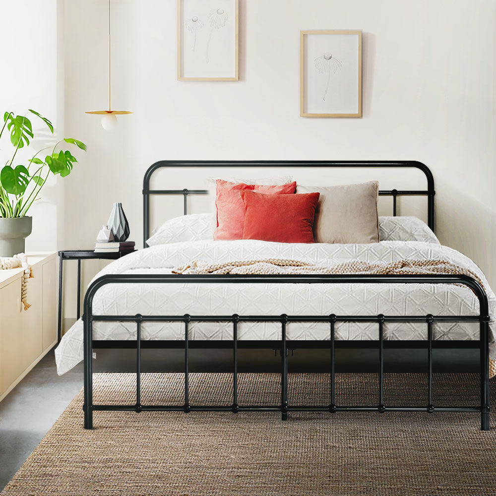 Artiss LEO Metal Bed Frame - Queen (Black)-7