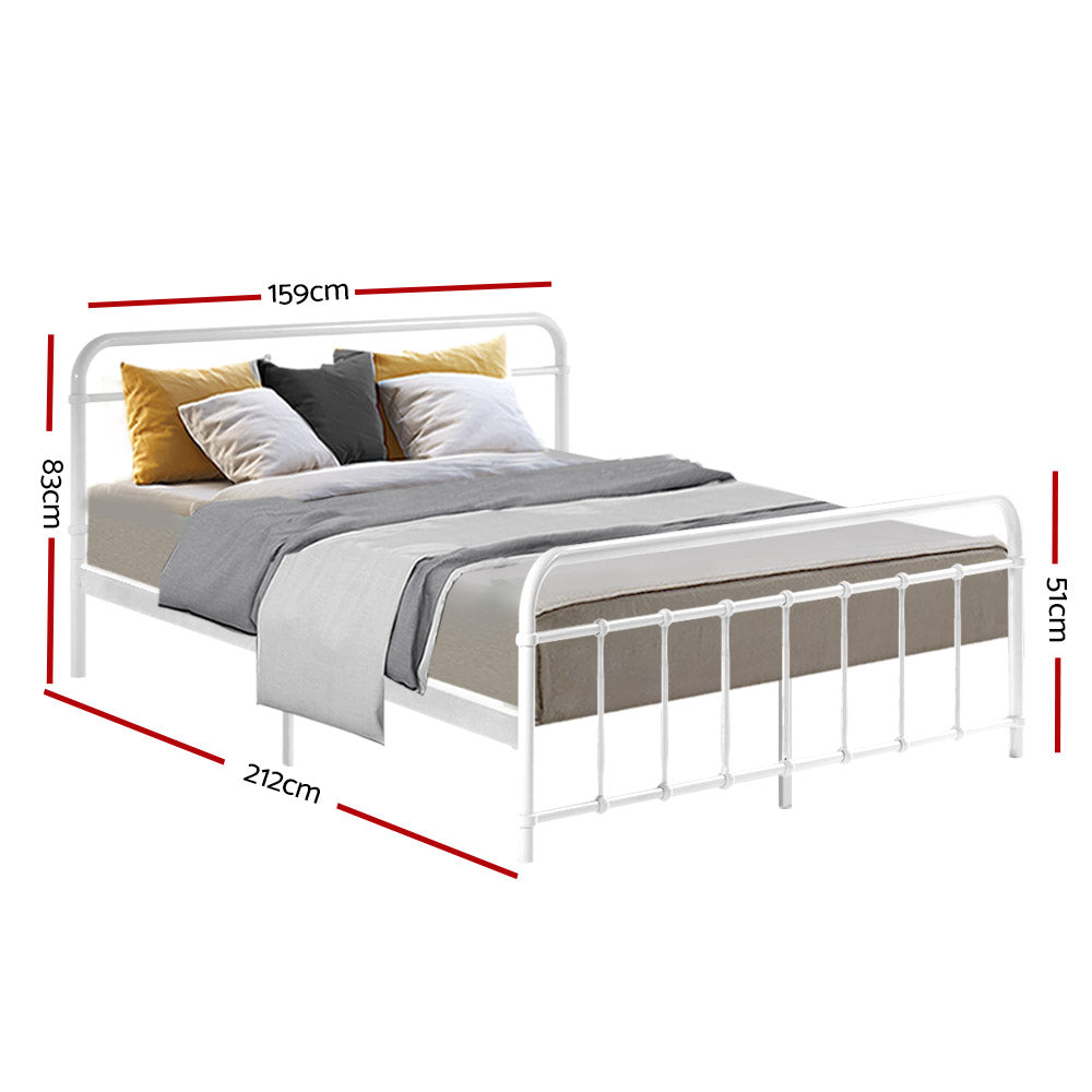 Artiss LEO Metal Bed Frame - Queen (White)-1