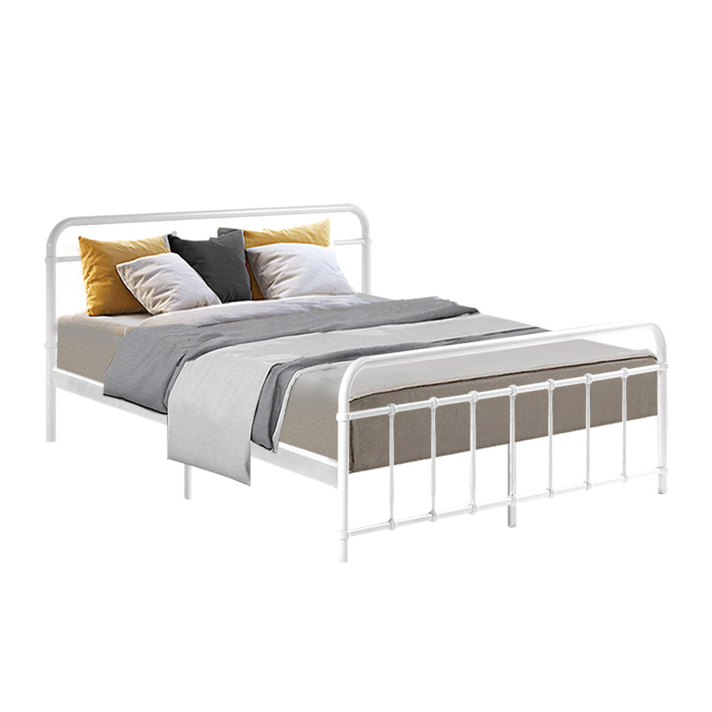 Artiss LEO Metal Bed Frame - Queen (White)-0