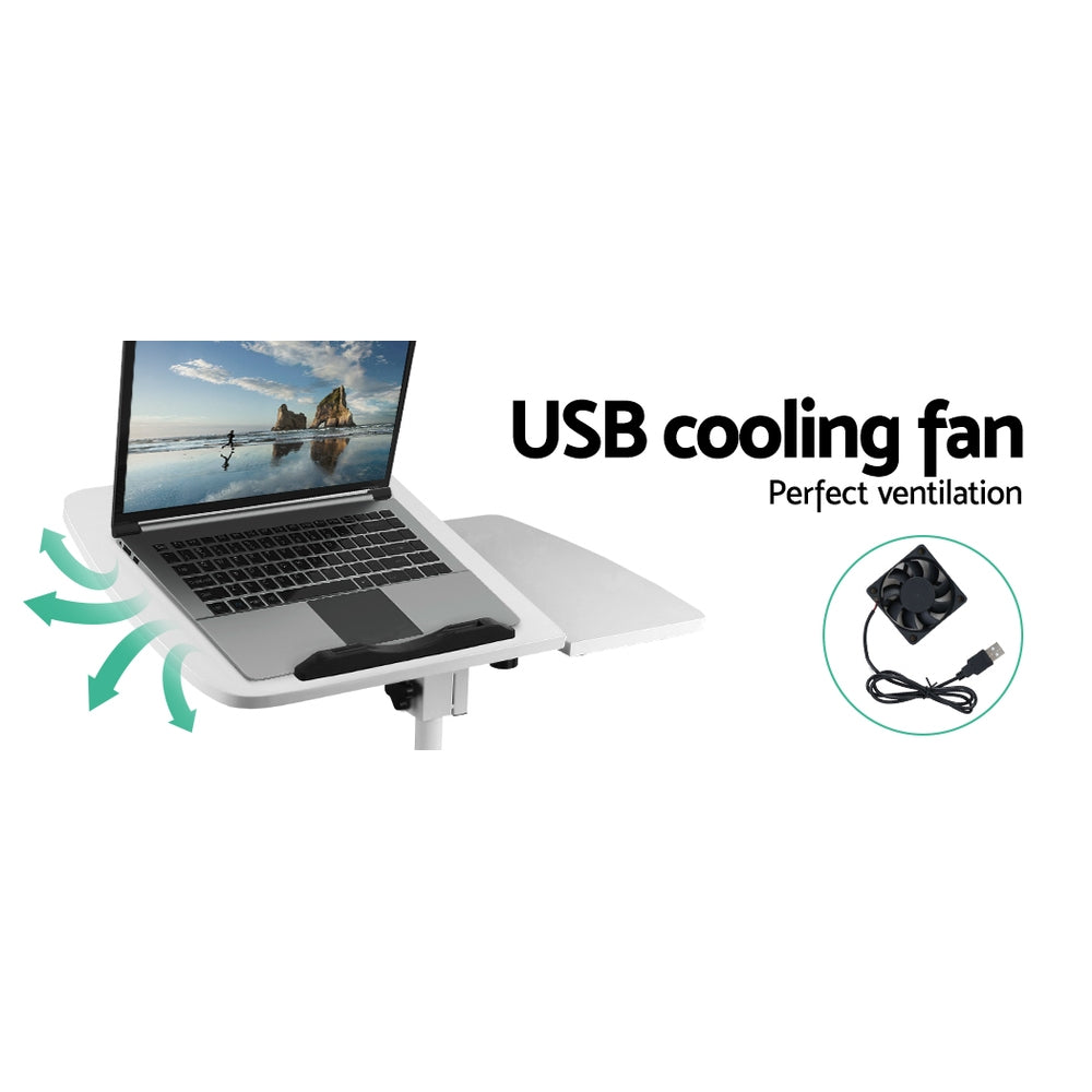 Artiss Laptop Table Desk Adjustable Stand With Fan - White-3