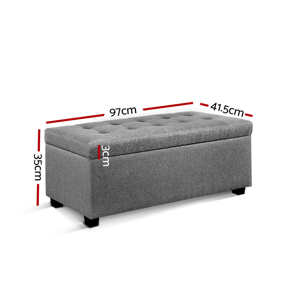 Artiss Large Fabric Storage Ottoman - Light Grey-1