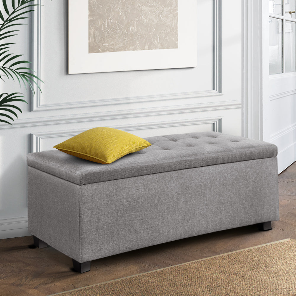 Artiss Large Fabric Storage Ottoman - Light Grey-6