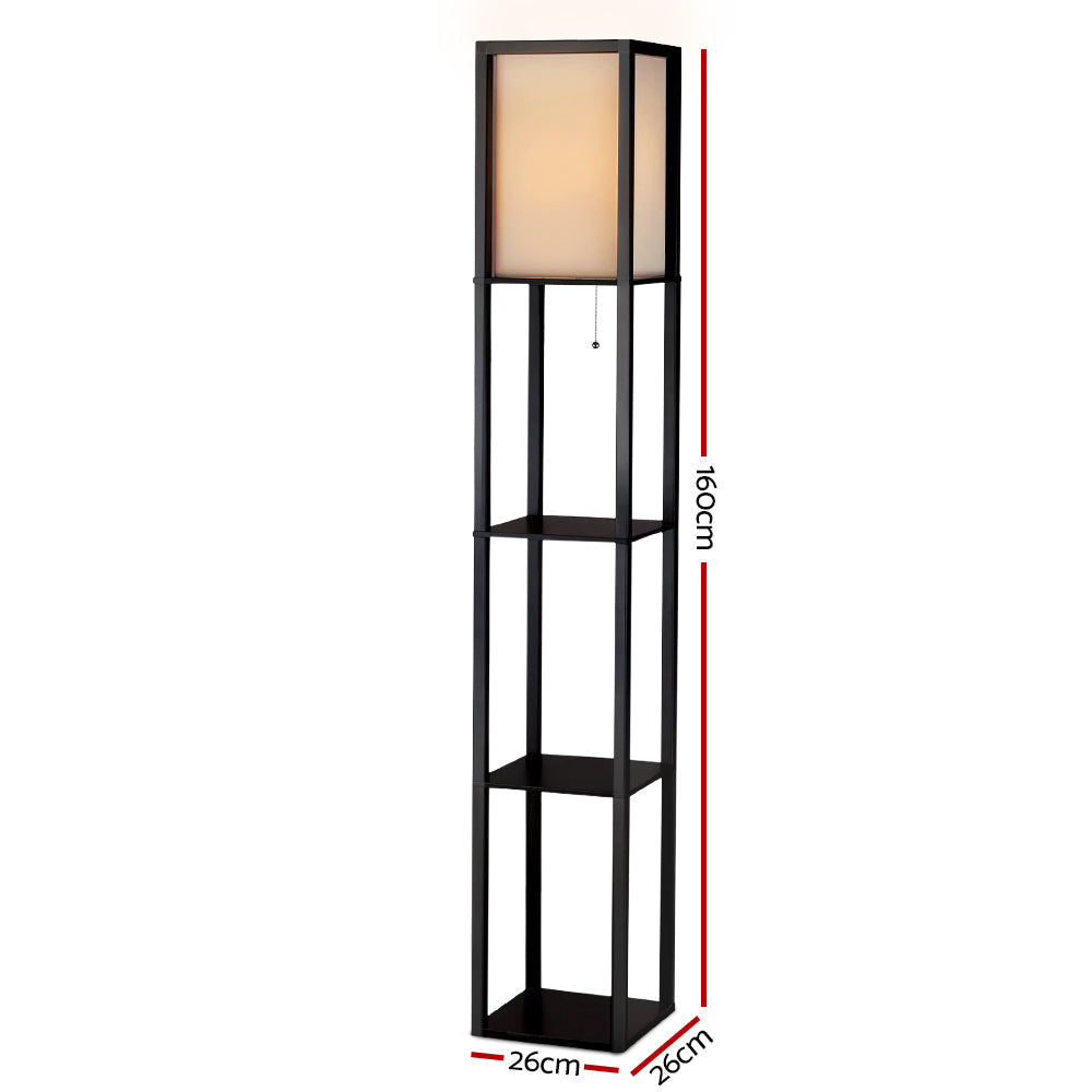 Artiss Led Floor Lamp Shelf Vintage Wood Standing Light Reading Storage Bedroom-1