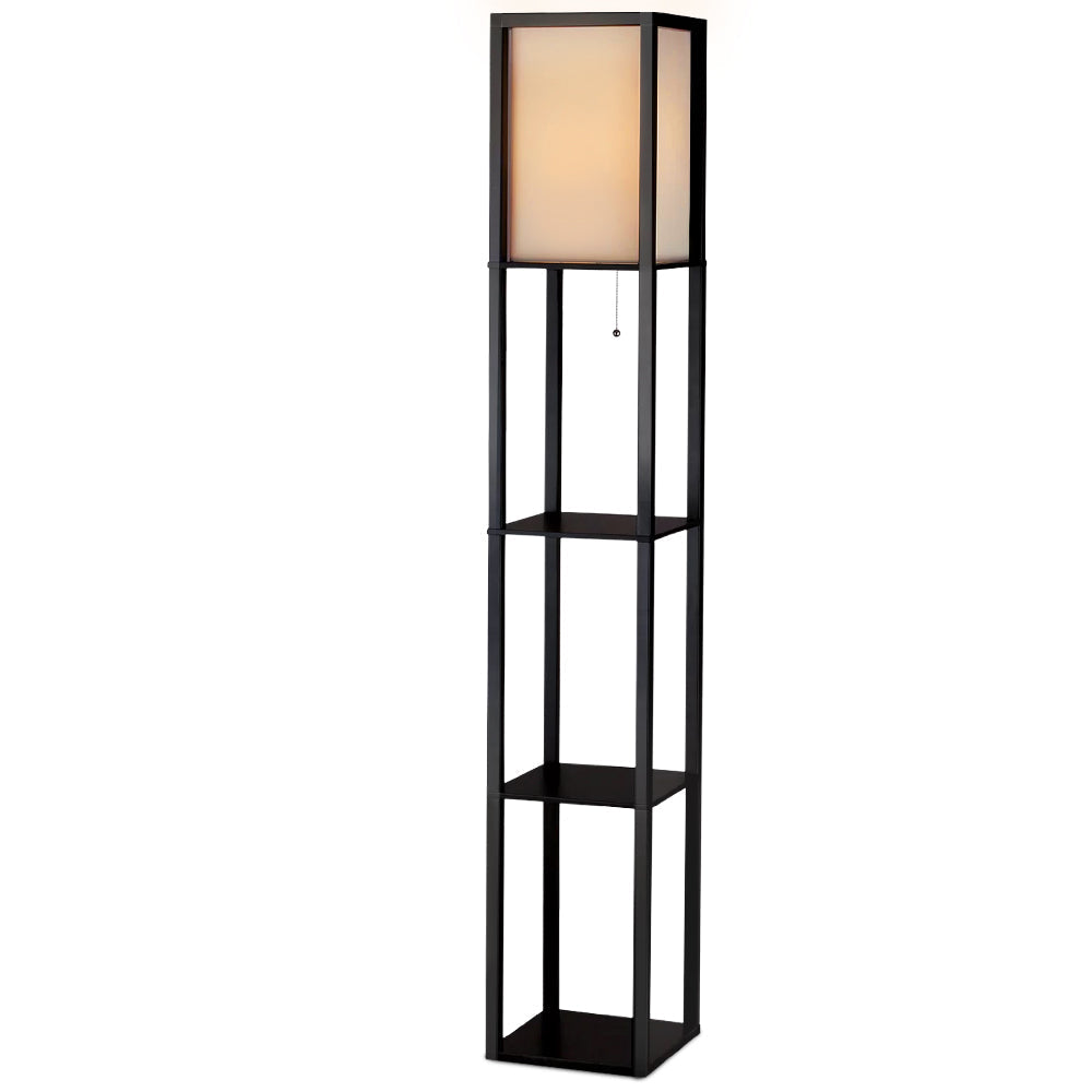 Artiss Led Floor Lamp Shelf Vintage Wood Standing Light Reading Storage Bedroom-0