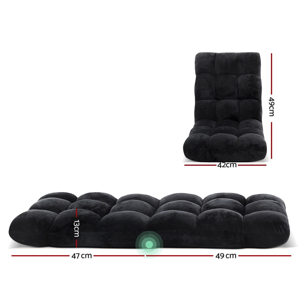 Artiss Lounge Sofa Floor Recliner Futon Chaise Folding Couch Black-1