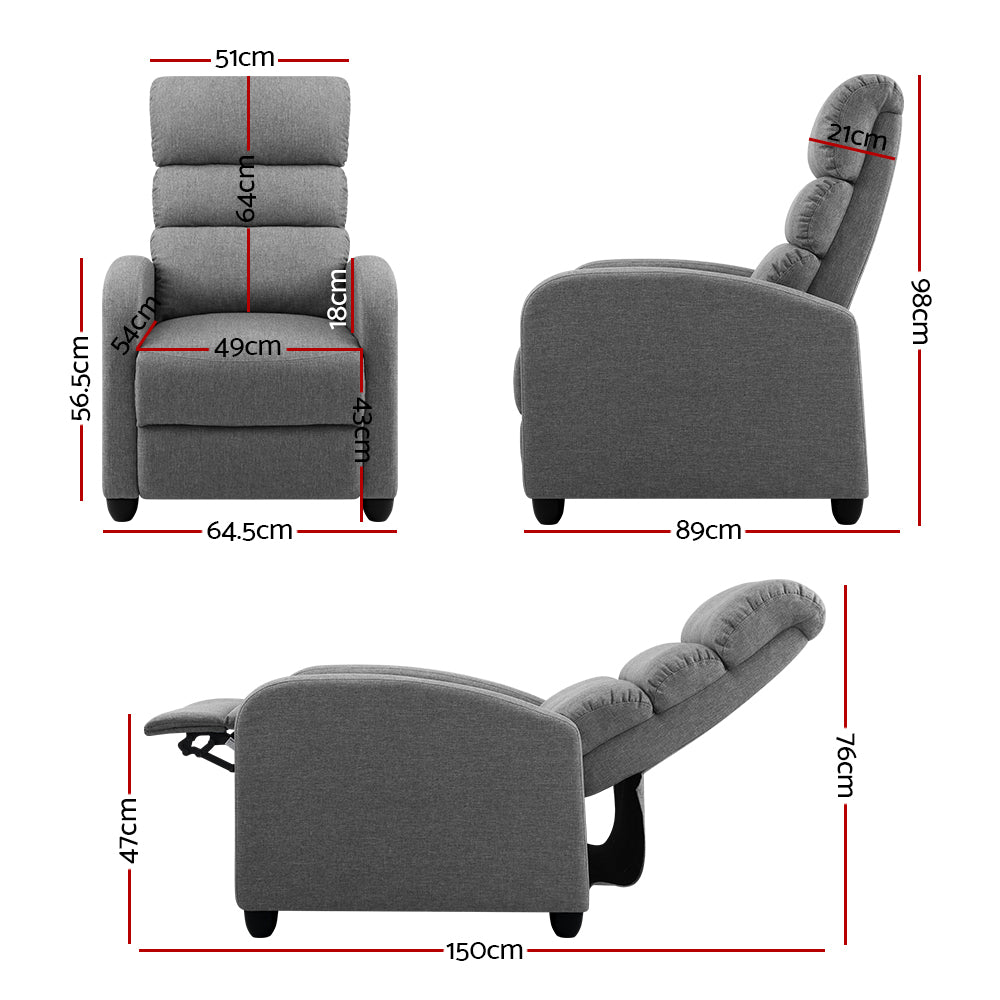 Artiss Luxury Recliner Chair Chairs Lounge Armchair Sofa Fabric Cover Grey-1