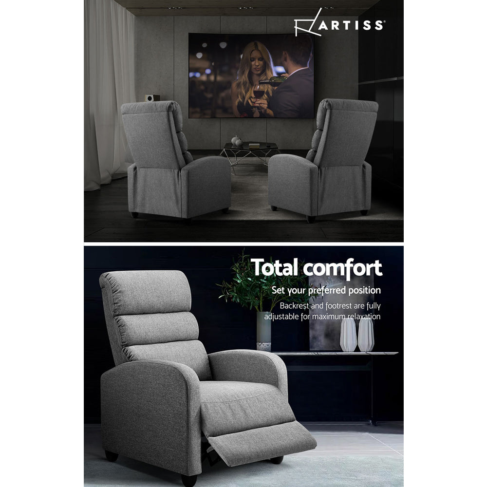 Artiss Luxury Recliner Chair Chairs Lounge Armchair Sofa Fabric Cover Grey-4