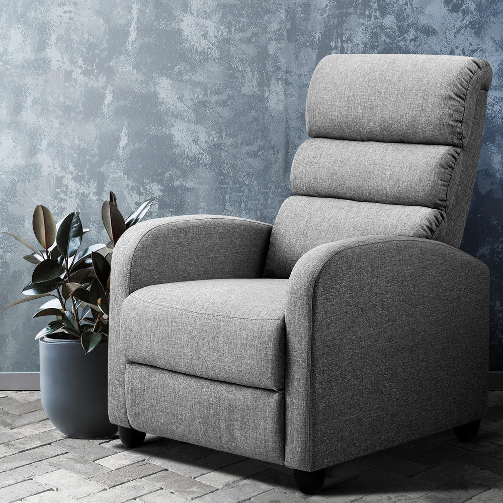 Artiss Luxury Recliner Chair Chairs Lounge Armchair Sofa Fabric Cover Grey-6