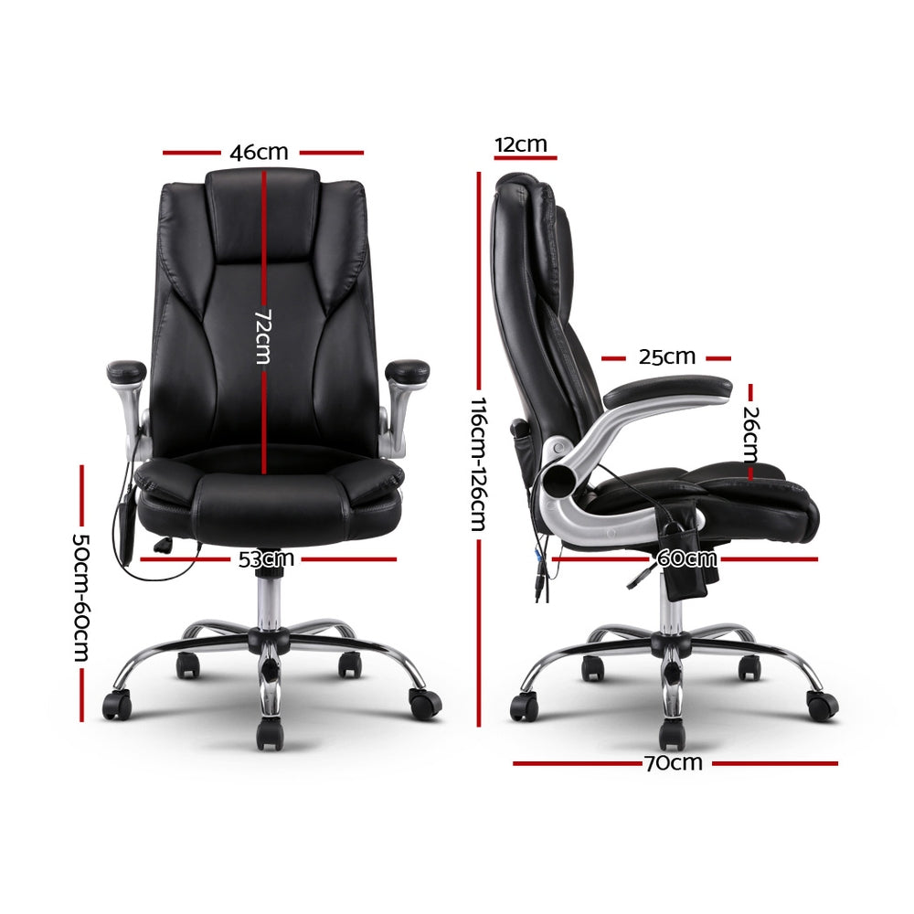 Artiss Massage Office Chair 8 Point PU Leather Office Chair - Black-1