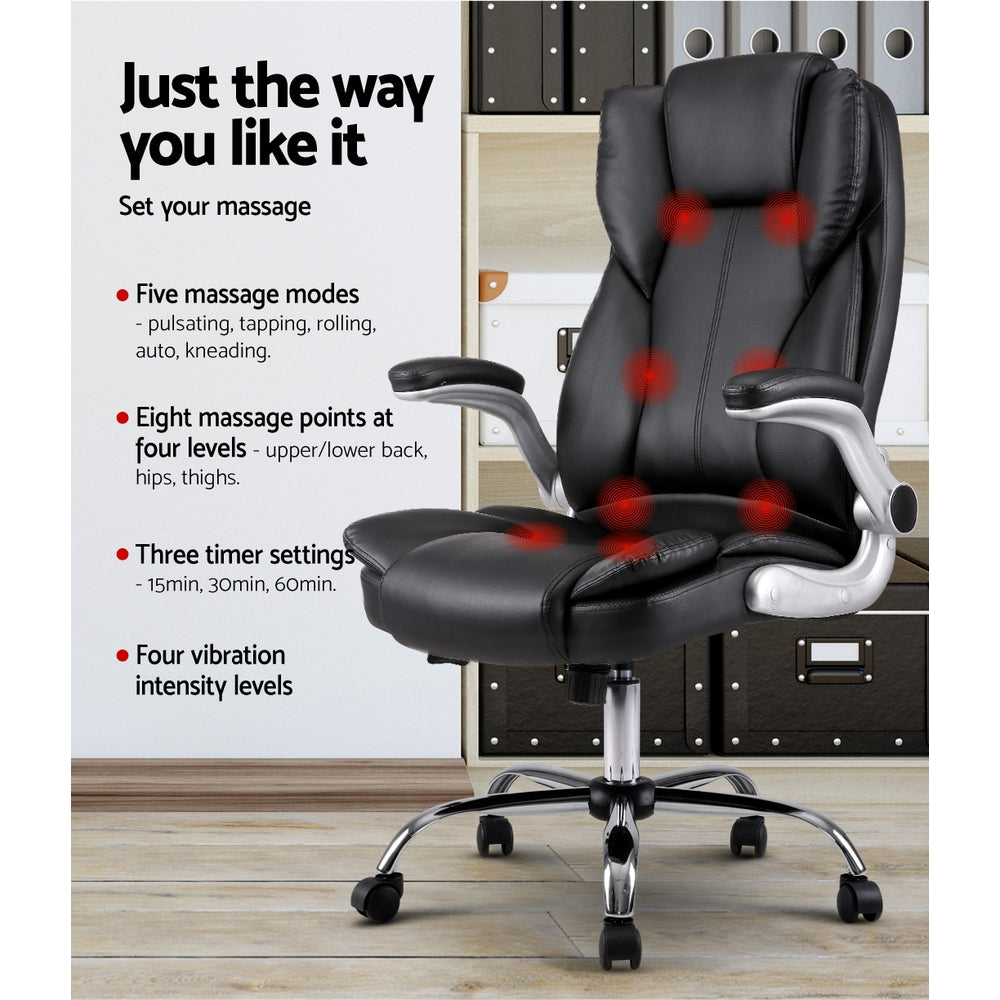 Artiss Massage Office Chair 8 Point PU Leather Office Chair - Black-3