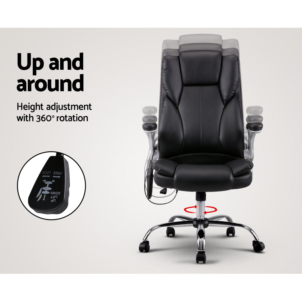 Artiss Massage Office Chair 8 Point PU Leather Office Chair - Black-4