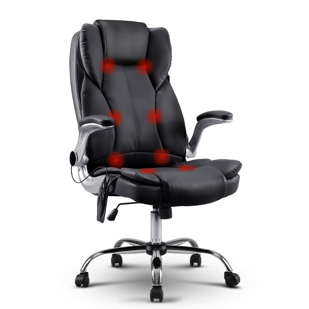 Artiss Massage Office Chair 8 Point PU Leather Office Chair - Black-0