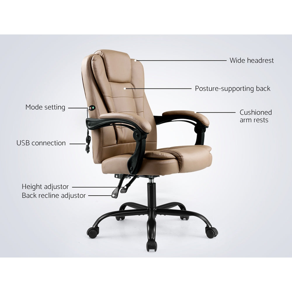 Artiss Massage Office Chair PU Leather Recliner Computer Gaming Chairs Espresso-3