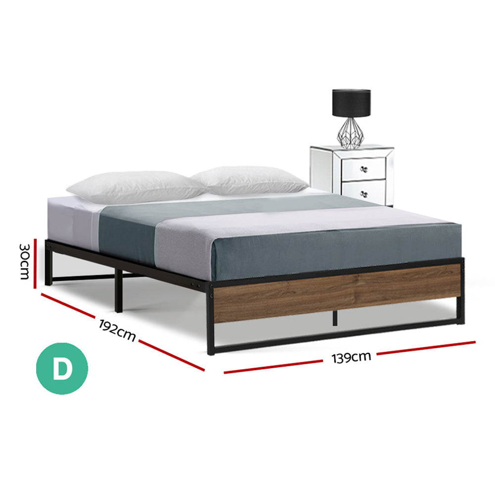 Artiss Metal Bed Frame Double Size Mattress Base Foundation Wooden Black OSLO-1