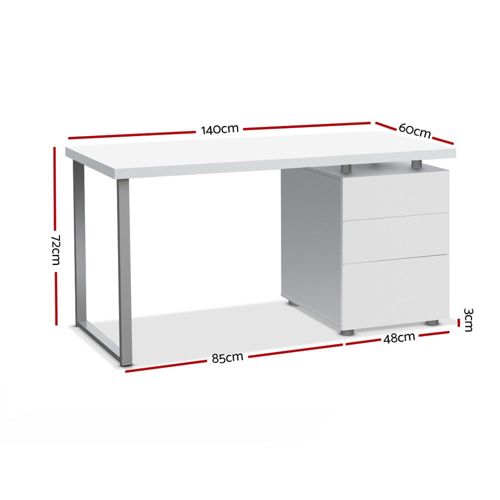 Artiss Metal Desk with 3 Drawers - White-1