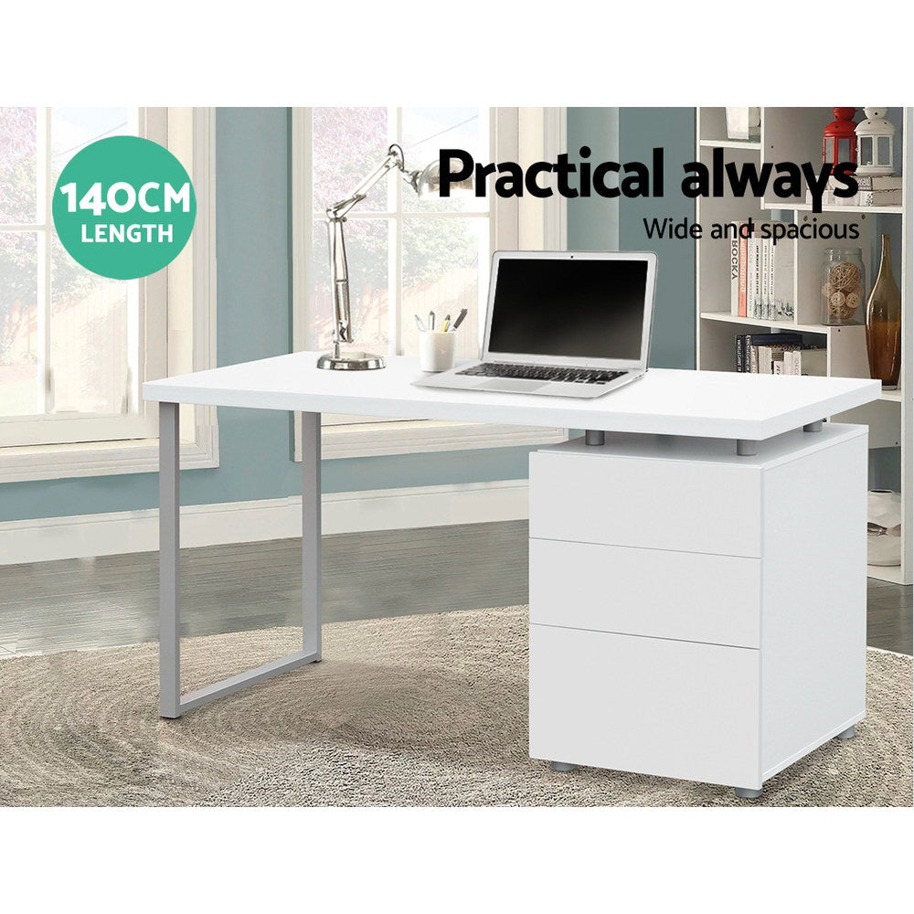 Artiss Metal Desk with 3 Drawers - White-4