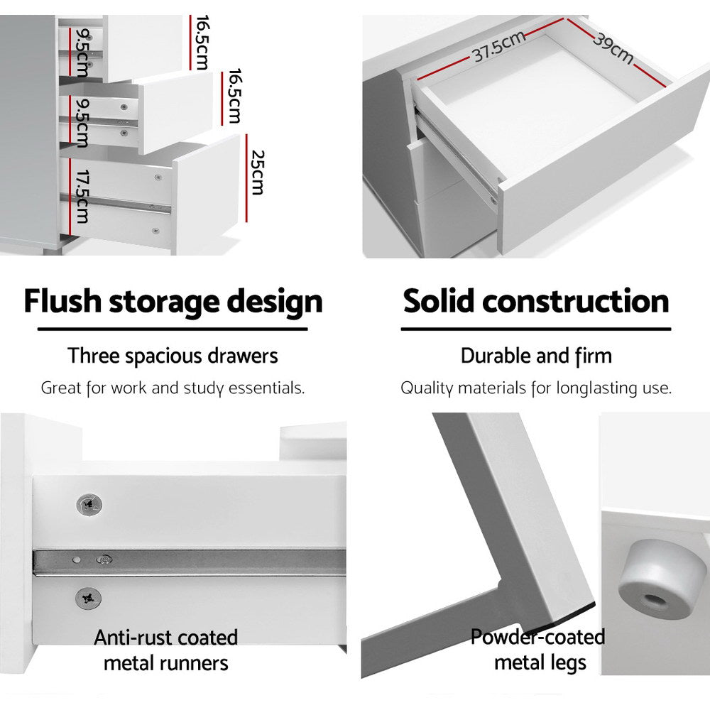 Artiss Metal Desk with 3 Drawers - White-5