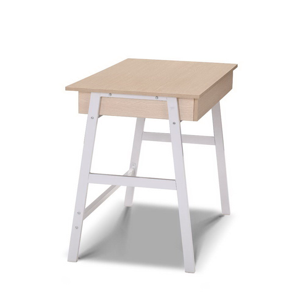 Artiss Metal Desk with Drawer - White with Oak Top-2