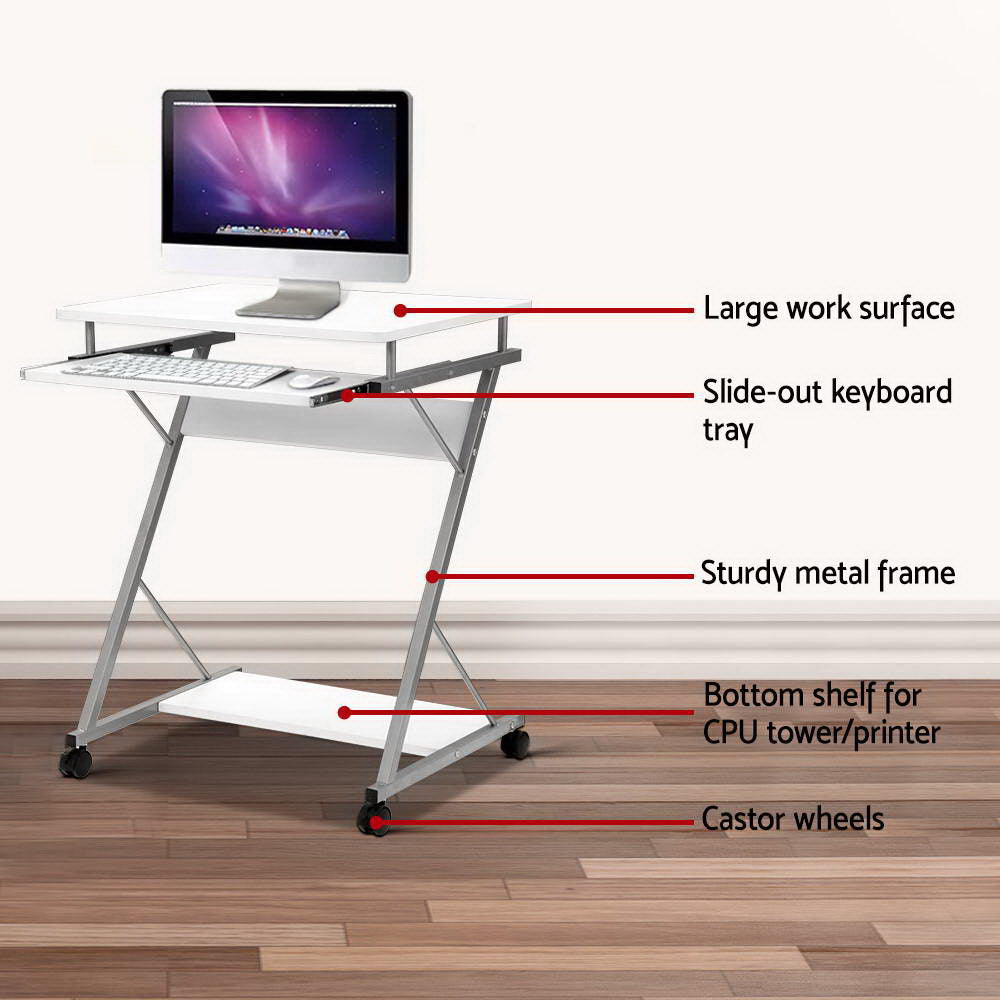 Artiss Metal Pull Out Table Desk - White-5