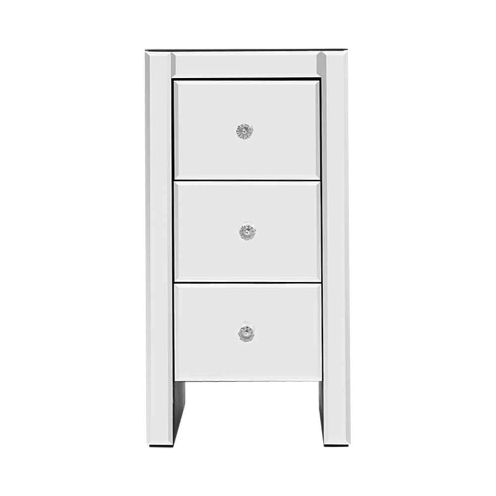 Artiss Mirrored Bedside table Drawers Furniture Mirror Glass Quenn Silver-2