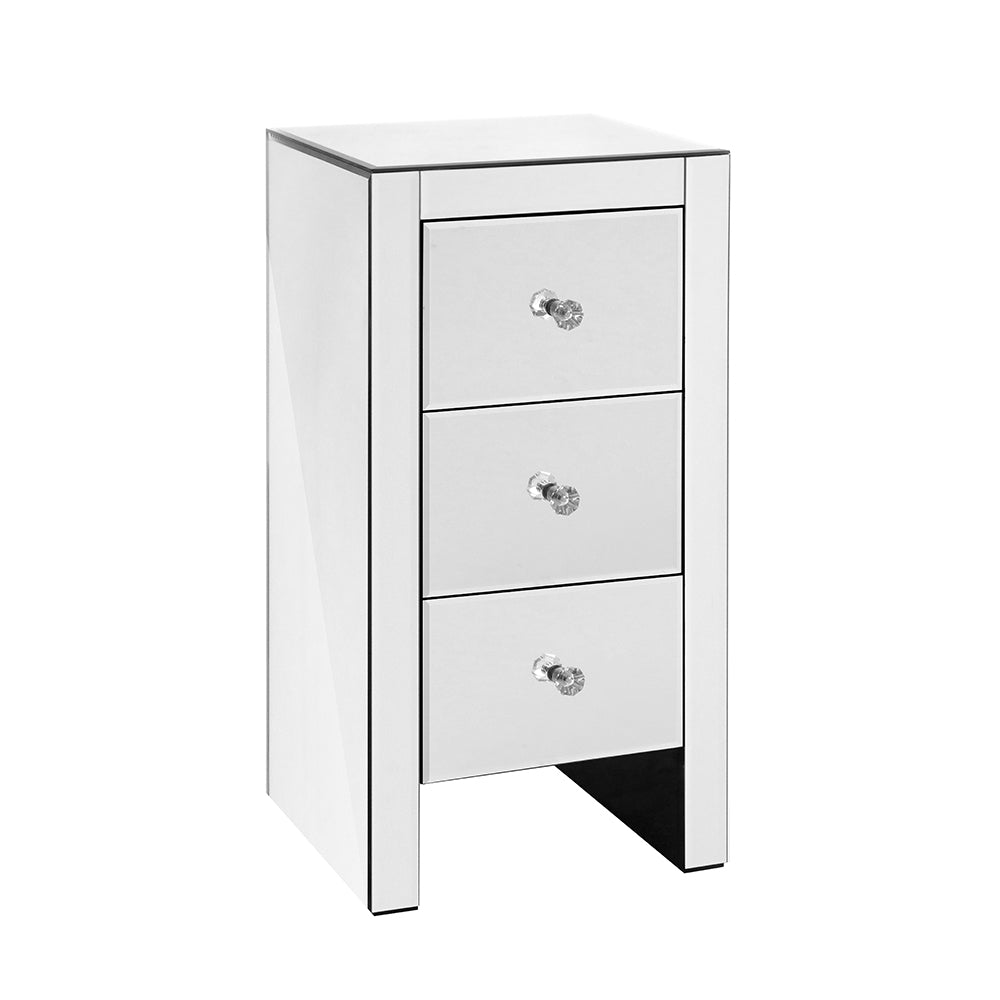 Artiss Mirrored Bedside table Drawers Furniture Mirror Glass Quenn Silver-0