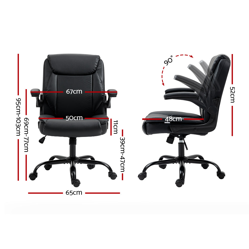 Artiss Office Chair Leather Computer Desk Chairs Executive Gaming Study Black-1