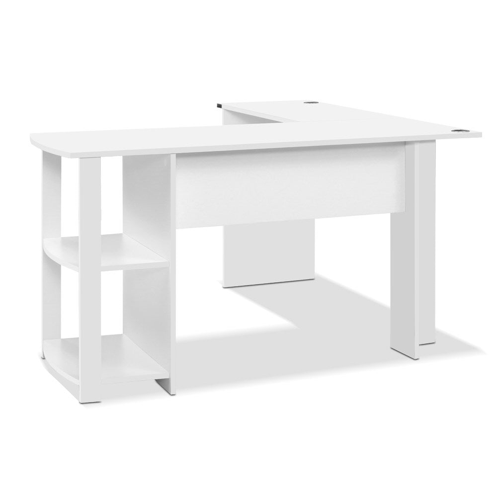 Artiss Office Computer Desk Corner Student Study Table Workstation L-Shape Shelf White-2