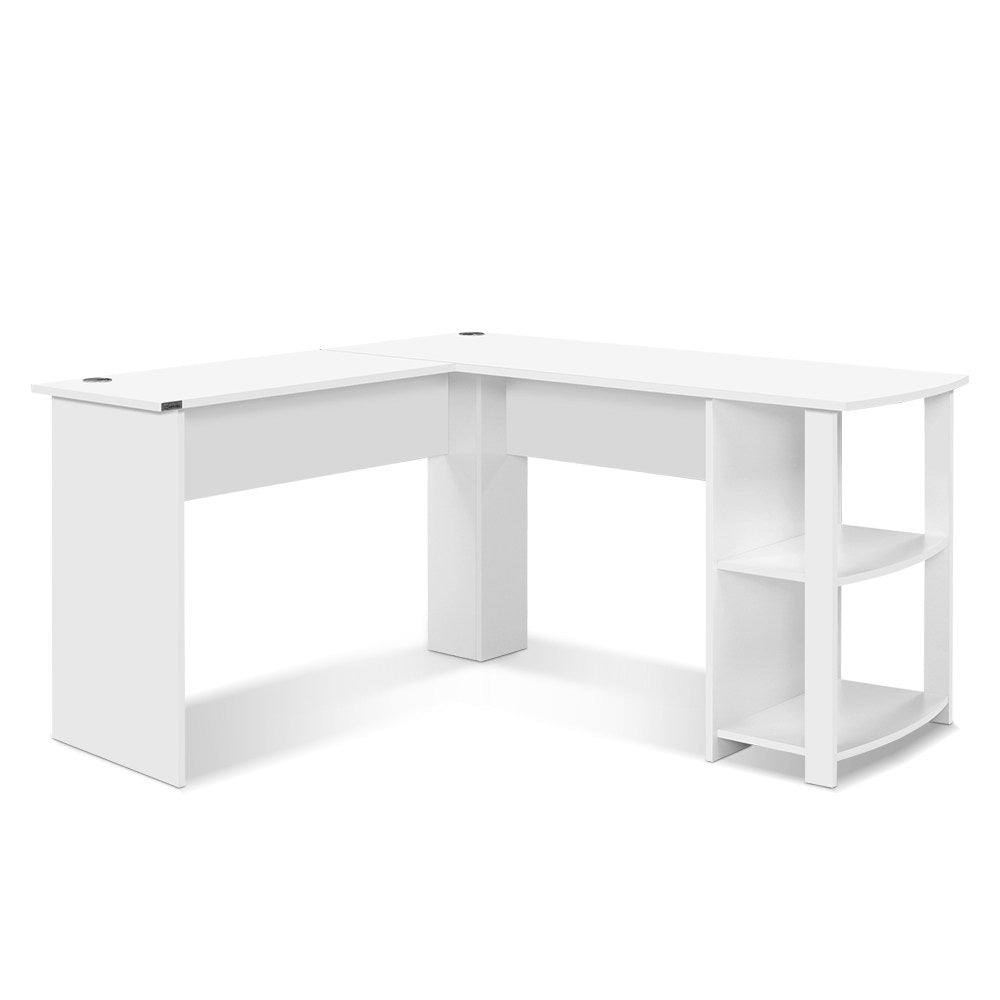 Artiss Office Computer Desk Corner Student Study Table Workstation L-Shape Shelf White-0