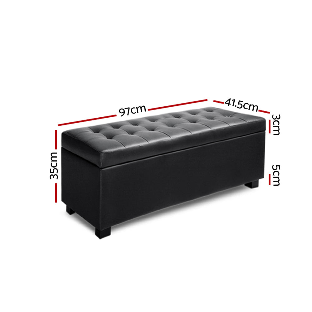 Artiss PU Leather Storage Ottoman - Black-1