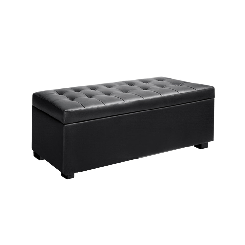 Artiss PU Leather Storage Ottoman - Black-0