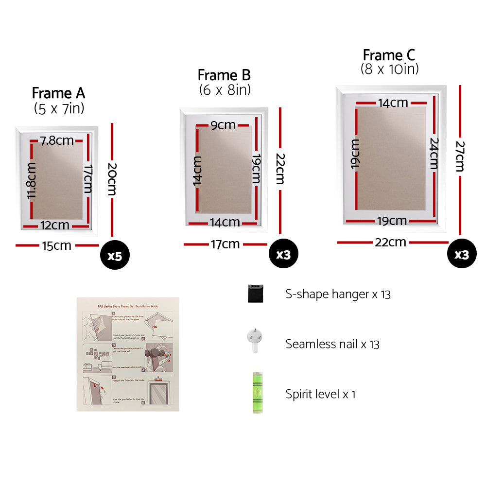 Artiss Photo Frames11PCS 5x7in 6x8in 8x10in Hanging Wall Frame White-1