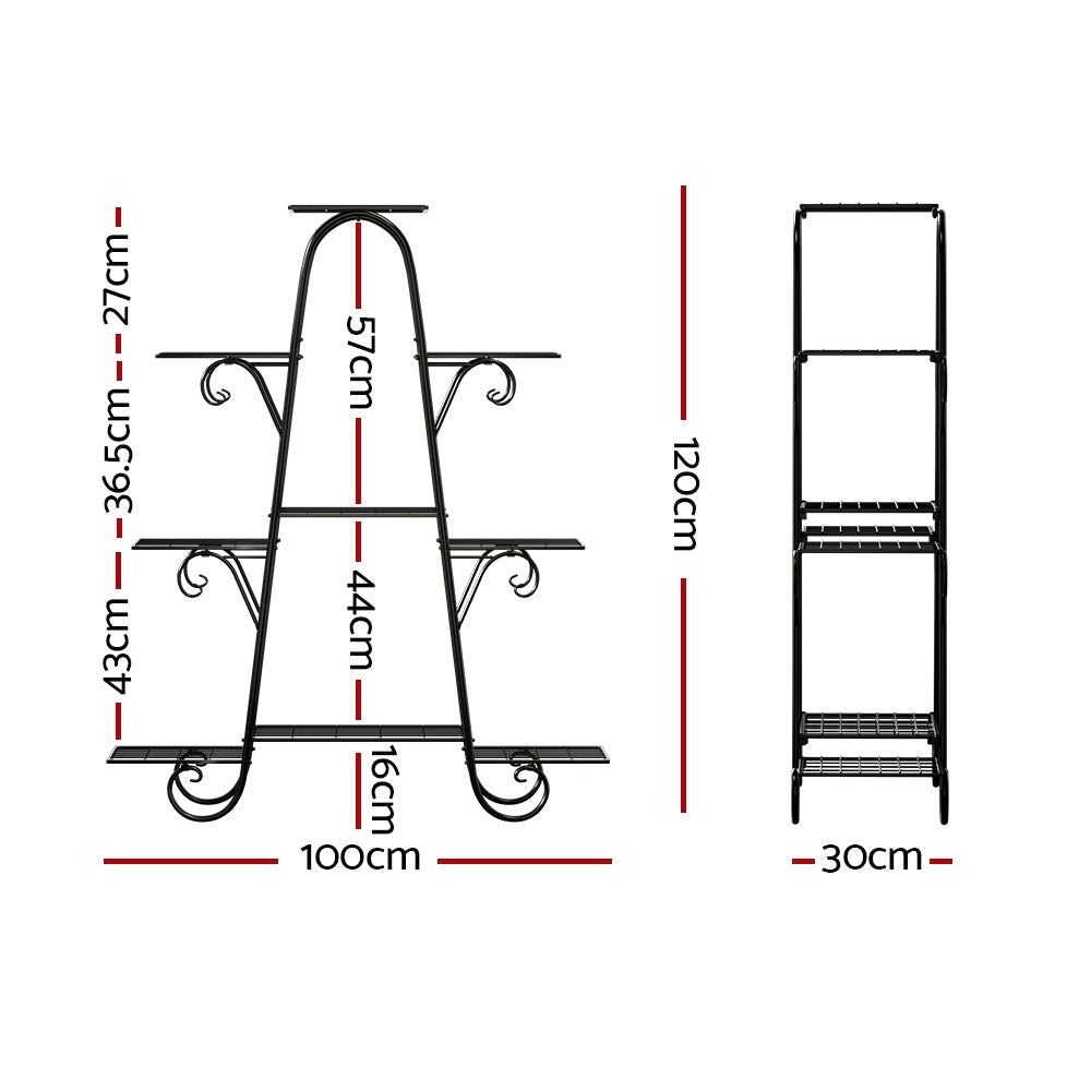 Artiss Plant Stand Outdoor Indoor Metal Flower Pots Rack Corner Shelf Black-1