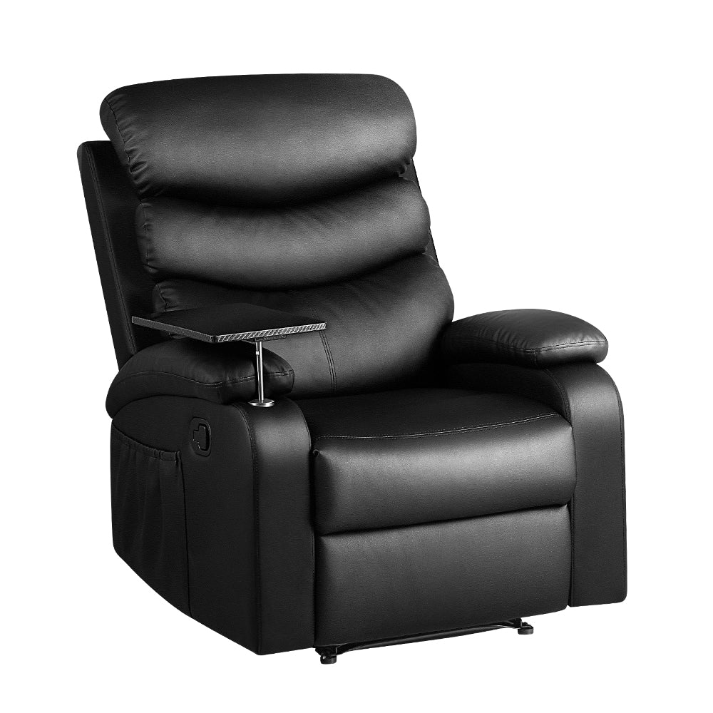 Artiss Recliner Chair Armchair Lounge Sofa Chairs Couch Leather Black Tray Table-0