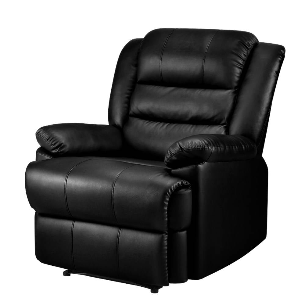 Artiss Recliner Chair Armchair Luxury Single Lounge Sofa Couch Leather Black-0